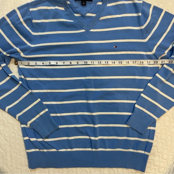 Tommy Hilfiger V-Neck Pullover Sweater Blue and White Striped Nautical Men’s M - Picture 5 of 7